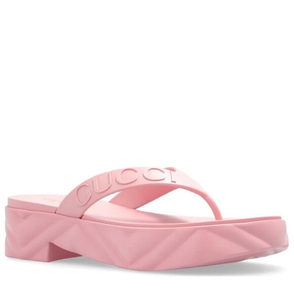 NEW Gucci Womens Tariffa Platform Rubber Flip Flop in Wild Rose Size 39 EU/9 US - Picture 1 of 10